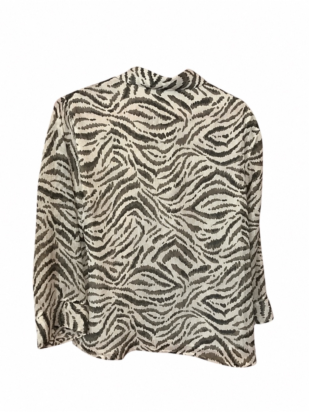 Alfred Dunner Petite Gray Zebra Stripe Lined Sheer Button Front Blouse Size 10P - Picture 4 of 5